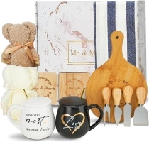 Wedding Gifts for Couples 2024, Bridal Shower Gifts 12PCS, Mr and Mrs Coffee Mugs Bamboo Serving Board, Wedding, Engagement Wedding Registry Gifts for Bride and Groom