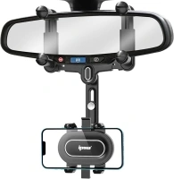 IPOW Large Rearview Mirror Phone Holder for Car 360°Rotatable and Retractable, 2023 Upgraded Four Corners Fixed Anti-Shake Multifunctional Design for All Phones and All Car Rearview Mirror with Button