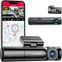 LD08 5K 3 Channel Dash Cam with 128GB eMMC, ADAS, Dashcam Front and Rear Insided with 5GHz WiFi GPS, Voice Control Night Vision G-Sensor Car Camera, 24H Parking Mode Loop Recording Driving Recorder