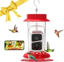 Soliom Humbirdy-The Original Hummingbird Feeder Camera with Ant Moat,Bee Proof,AI Identify Bird Species,Bird Watching Camera W/ 3 Feeding Ports,Instant Notifications,Gifts Ideas for Family(16 Ounces)