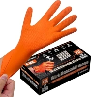 PROMEDIX P Heavy Duty Nitrile Disposable Gloves,8-mil Orange,Raised Diamond Texture Work Gloves，Industrial Work gloves