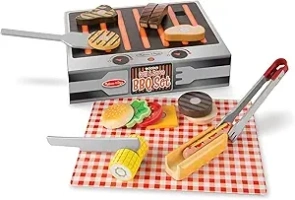 Melissa & Doug Grill and Serve BBQ Set (20 pcs) - Wooden Play Food and Accessories