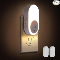 Dawnrise Night Lights Plug Into Wall,Dusk to Dawn Sensor Night Light with Power Outlet,CCT 2700K or 4000K,5LM or 20LM Adjustable Brightness for Bedroom,Kitchen,Living Room,Office,2PK