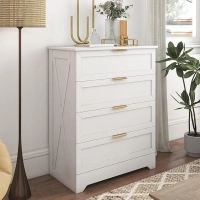 White 4 Drawer Dresser for Bedroom, Tall Bedroom Dresser with Large Drawer & Golden Handles, Wooden Storage Organizer Cabinet Chest of Drawer for Closet, Living Room, Hallway, Children