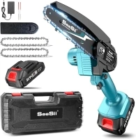 Seesii Mini Chainsaw, 6-inch Mini Chainsaw Cordless, Handheld Electric Power Chain Saw with Battery, for Tree Trimming Wood Cutting, Best Gifts for Father, Dad, Husband, Men