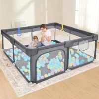 Dripex Baby Playpen, 52"×52" Play Pens for Babies and Toddlers, Safe Anti-Fall Play Yard with Gates, Baby Fence with Breathable Mesh, Indoor & Outdoor Kids Activity Center, Anchor Grey