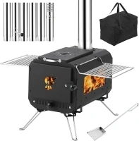 Outdoor Portable Wood Stove, Tent Stove,Wood Burning Stove for Camping,Cast Iron Wood Stove,Tent Heaters for Camping, Includes Chimney Pipes ans View Glass,Ice-fishing, Cookout, Hiking, Travel