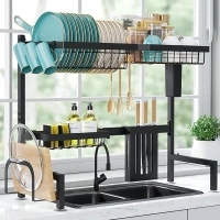 Dish Drying Rack - Large Over The Sink Dish Drainer Drying Rack (30.0" to 33.9" W), Large Capacity Stainless Steel Dish Rack, Multifunctional Kitchen Organizers and Storage Rack, Black