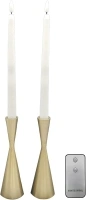 LumaBase Battery Operated 3D Wick Taper Candles with Metal Holders - Set of 2