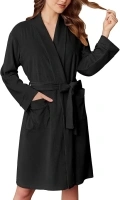 Ekouaer Women Robe Short Fleece Barhrobe Knee Length Warm Plush Robe Long Sleeve Lounge Robe S-XXL