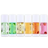 Natural Lip Balm Model 610 6 Ct Honey & Shea Butter, Sweet Mint, Mango, Vanilla Bean, Matcha Green Tea, Strawberry