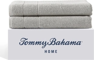 Tommy Bahama- Bath Towels, Absorbent & Fade Resistant Cotton Towel Set, Fashionable Bathroom Decor (Island Retreat Grey, 2 Piece)