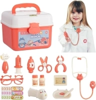 Doctor Kit for Toddlers 3-5 Years Old, Kids Mini Medical kit Pretend Play Toys, Durable Medical Kit with Toy Stethoscope, Pink Doctor Gift for Boys Girls