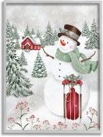 Stupell Industries Cheerful Snowman Red Sleigh Sled Holly Botanicals, Design by Emma Leach