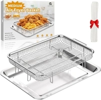 Air Fryer Basket with 30 PCS Parchment Paper,YEPATER 12.8"x 9.6" Stainless Steel Air Fryer Tray and Pans for Oven