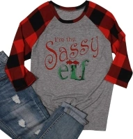 Im The Sassy Elf Shirts Women Raglan Christmas Baseball Shirts Letter Print 3/4 Sleeve Graphic Tee Shirts