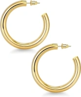 wowshow Chunky Gold Hoop Earrings, Small Gold Hoop Earrings for Women 14K Real Gold Plated Thick Open Hoops Lightweight