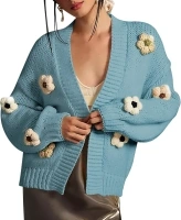 Cakulo Womens 2024 Cardigan Sweaters Fall Oversized Chunky 3D Flower Open Front Knit Cardigans Trendy