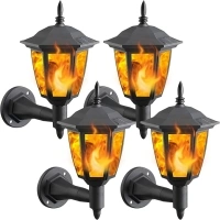 Dynaming 4 Pack Solar Flame Wall Lanterns Outdoor, Solar Powered Wall Mounted Sconce Lights, Flickering Flame LED Lights Auto On/Off Wall Hanging Lights, Waterproof for Garage Stair Patio Porch Yard