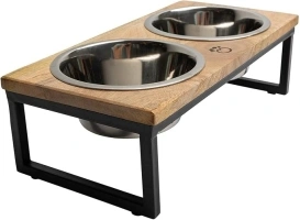 GF Pet Wood & Metal Feeder | Premium Mango Wood & Stainless Steel Dog Bowls Set | Elevated Food & Water Bowls for Dogs & Cats | Comfortable Raised Bowl Sets for Pets - Medium/24oz