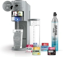 Ninja Thirsti Drink System, Soda Maker, Create Unique Sparkling & Still Drinks, Personalize Size & Flavor, Carbonated Water Machine, 60L CO2 Cylinder & Variety of Flavored Water Drops, Grey WC999AMZ