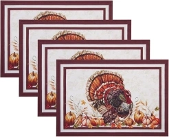 Elrene Home Fashions Autumn Heritage Turkey Engineered Placemats, Set of 4, 13"x19"