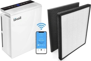 LEVOIT Air Purifiers for Home Large Room with Extra Main Filter, Captures Smoke, Dust and Pollen for Bedroom with Air Quality Monitor, Sleep Mode, Smart WiFi, Auto, Voice Control, LV-H131S-RXW, White