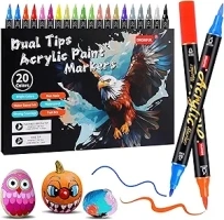 Acrylic Paint Pens Markers, 20 Colors Dual Tips Waterproof Paint Markers For Rock Painting, Fabric, Metal, Glass, Wood, Canvas, Ceramic, Plastic, Non-Toxic & Odor, Premium Art And DIY Craft Supplies