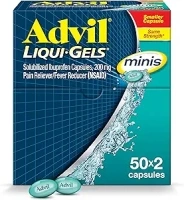 Advil Liqui-Gels minis Pain Reliever and Fever Reducer, Pain Medicine for Adults with Ibuprofen 200mg for Pain Relief - 50x2 Liquid Filled Capsules