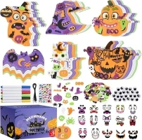 MEDMHSMA 330 Pcs Halloween Foam Craft Kit for Kids, Art and Craft Kits Bat Cat Hat Ghost Pumpkin Foam Stickers, Self Adhesive DIY Halloween Decorations Trick or Treat Party Supplies