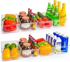 Hourleey 8 Pack Refrigerator Organizer, 10" Small Size Clear Plastic Fridge Storage with Cutout Handles, Kitchen Storage for Fridge, Freezer, Kitchen Cabinet, Pantry Organization and Storage