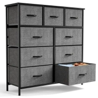 Fabric Storage Dresser with 9 Drawers, Steel Frame and Wooden Top for Bedroom, Closet, Entryway and Nursery, Gray