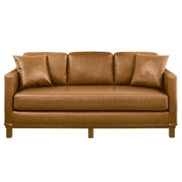 Mayview Barrett Upholstered Sofa with Wood Base, Faux Leather, Glossy Camel