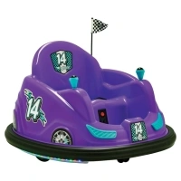 Flybar 6 Volts Bumper Car, Battery Powered Ride on, Fun LED Lights, Includes Charger, Ages 1.5 to 4 Years, Purple