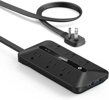 Flat Plug Power Strip 300J, Anker USB C Power Strip, 10-in-1 Ultra Thin Power Strip with 6 AC, 2 USB A and 2 USB C Ports,5ft Extension Cord, Desk Charging Station,Home Office College Dorm Room Black