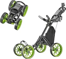 CaddyTek 4 Wheel Golf Push Cart - Caddycruiser One Version 8 1-Click Folding Trolley - Lightweight, Compact Pull Caddy Cart, Easy to Open