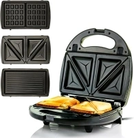 OVENTE 3 in 1 Electric Sandwich Maker, Panini Press Grill and Waffle Iron Set with Removable Non-Stick Plates, Perfect for Cooking Grilled Cheese, Tuna Melts, Burgers, Steaks and Snacks, Black GPI302B