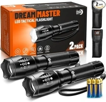 Dream Master 2 Pack LED Flashlights High Lumens with 6 AAA Batteries, 5 Modes Mini Waterproof Tactical Bright Flashlight for Camping Hiking, Fathers Day Dad Gifts for Him, Men, Dad