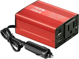 YSOLX 150W Car Power Inverter DC 12V to 110V AC Outlet Converter with 3.1A Dual USB Car Charger Adapter Red