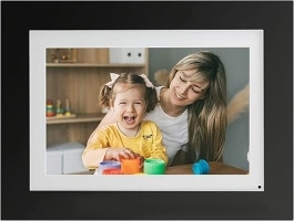 Photoshare 8” WiFi Digital Picture Frame, Send Pics from Phone to Frames, 8 GB, Holds 5,000+ Photos, HD Touchscreen, Black Wood Frame, Easy Setup, No Fees