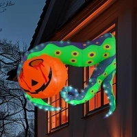 Dazzle Bright 5.3 FT Halloween Inflatable Decoration, Pumpkin with Octopus Tentacle Broke Out from Window with Build-in LED, Blow Up Halloween Decor for Party Indoor Outdoor Yard Garden Lawn