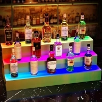 YITAHOME LED Lighted Liquor Bottle Display Shelf, 3 Tiers 30 Inches, Bar Shelf Colorful Acrylic Storage Rack with Dazzling Panel RF Remote & App Control Supports Power Bank Multicolor Lighting Shelf