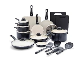 GreenLife Soft Grip Healthy Ceramic Nonstick 23 Piece Kitchen Cookware Pots and Frying Sauce Saute Pans Set with Kitchen Utensils, PFAS-Free, Dishwasher Safe, Black