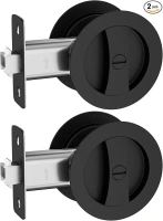 Haidms Black Pocket Door Lock, Round Privacy Pocket Door Hardware, Zinc Alloy Material Black Pocket Door Handle for Pocket Doors(2 Pack, Black)