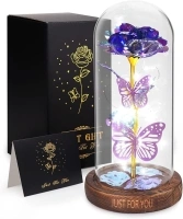 WOKEISE Light Up Rose Butterfly in Glass Dome,Birthday Gifts for Women, Anniversary Flower Lighted Roses Gifts for Women,Wife,Mom, Grandma,Girlfriend,Teenage Girls,Sister-Purple