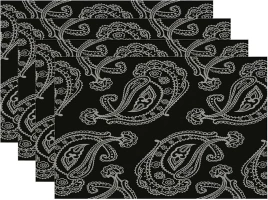 Batmerry Paisley Vintage Placemat,Monogram Black White Paisley Abstract Linen Washable Insulation Table Mats for Farmhouse Placemats Set of 4