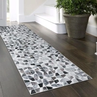 DECOMALL Coronado Machine Washable Runner, Modern Geometric Faux Cowhide Patchwork Kitchen Runner Rug, Non Slip Runner Carpet for Hallway, 2