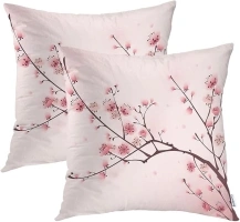 Batmerry Flower Pink Plum Decorative Pillow Covers, 20 x 20 Inch Pink Cherry Blossom Flower Double Sided Throw Pillow Covers Sofa Cushion Cover Square 20 Inches(Set of 2)