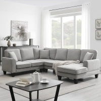 Oversized Sectional Sofa Set, U-Shaped Modern Sleeper 7 Seat Modular Couch with Reversible Chaise and 3 Pillows for Living Room Office, Light Gray