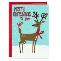 Hallmark Christmas Greeting Card (Merry Christmas Reindeer and Cardinal)